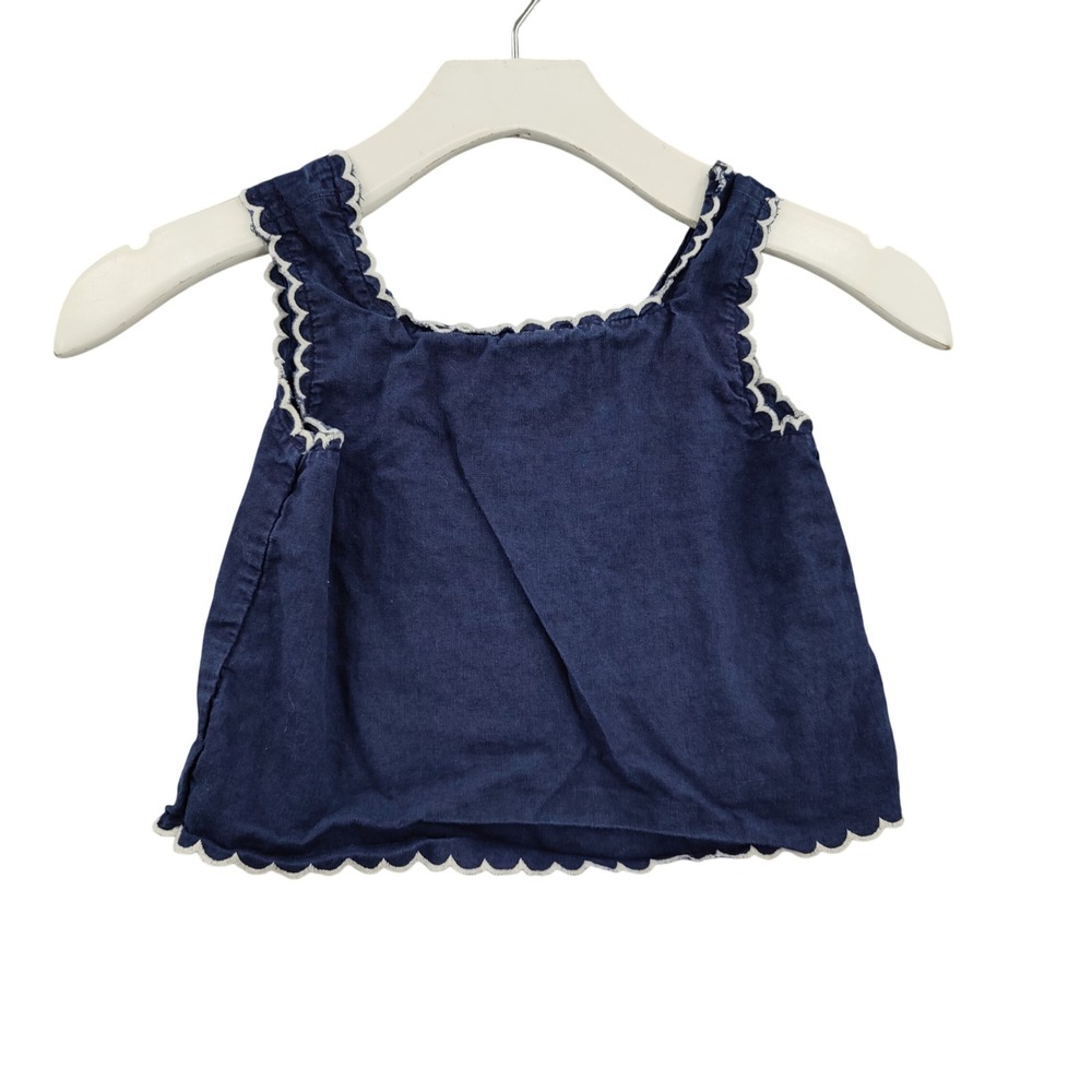 Crewcuts J Crew Kids Coastal Preppy Linen Blend Tank Top 5 Navy Blue Scalloped